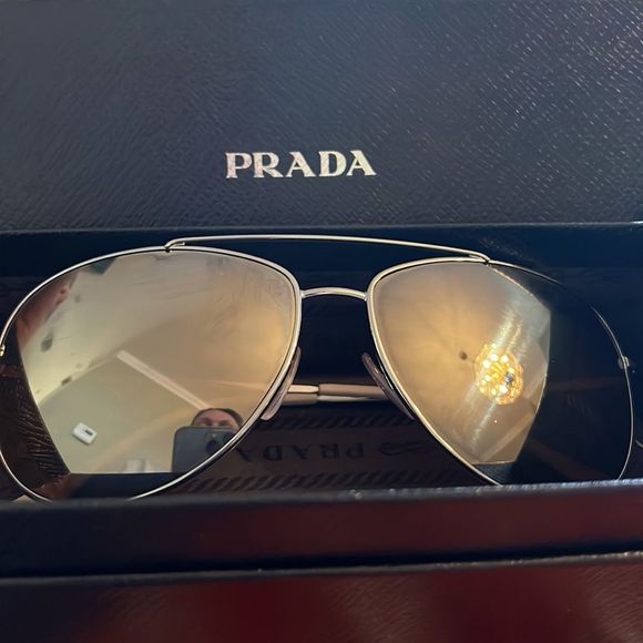 Prada Classic Authentic Silver Reflective Lenses Aviators Box Case main image 7
